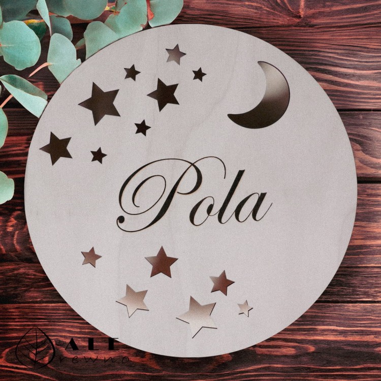 Drewniana lampa nocna LED dla dziecka gwiazdki