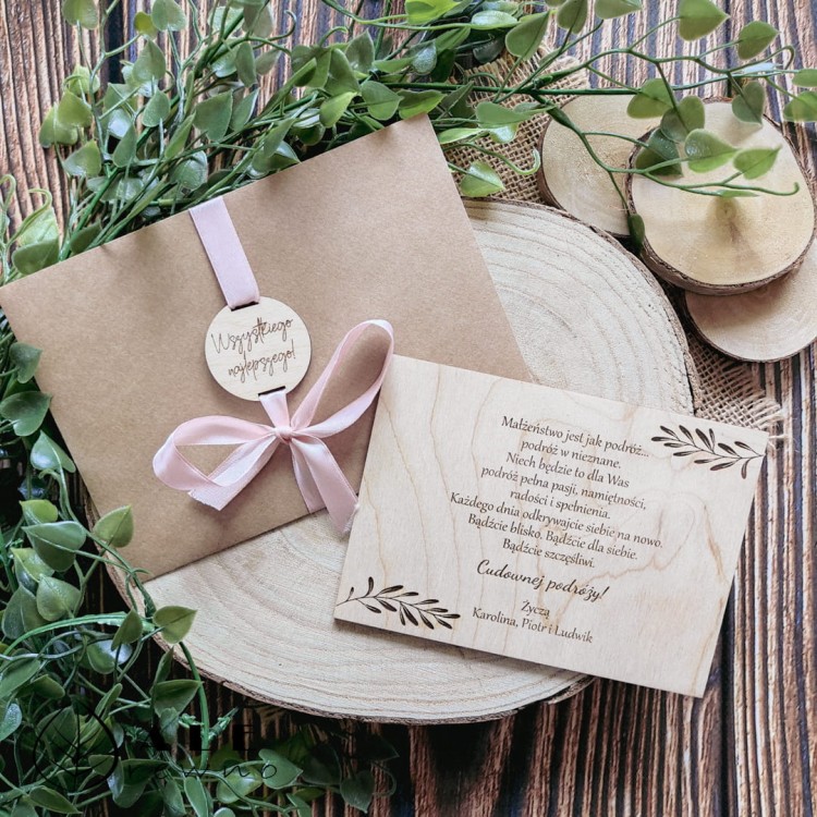 Drewniana kartka na ślub
