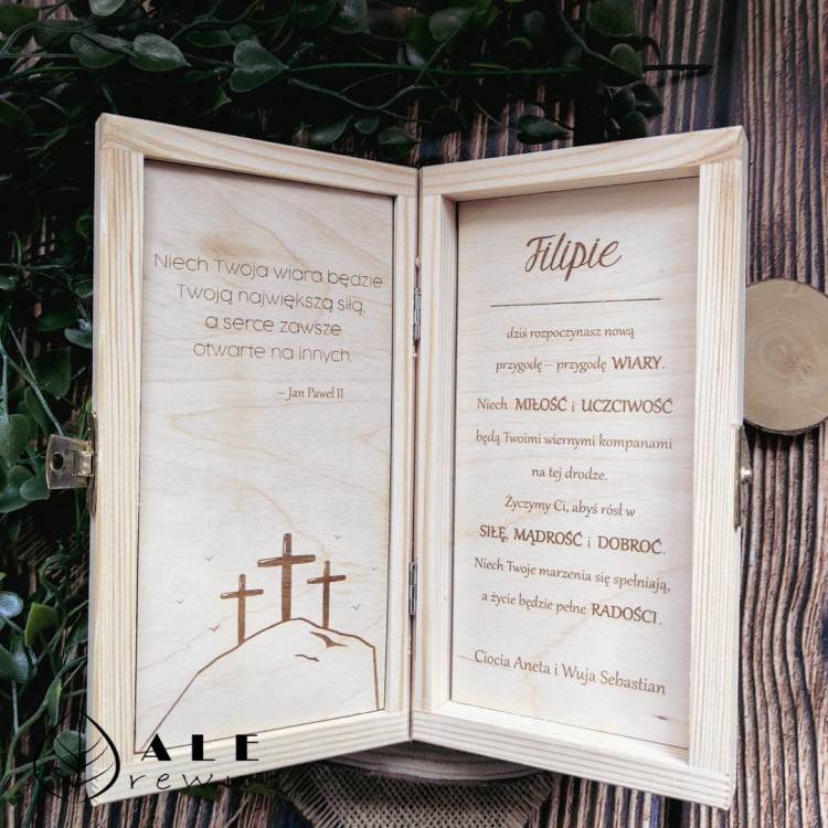 Personalizowane pudełko na Chrzest z życzeniami