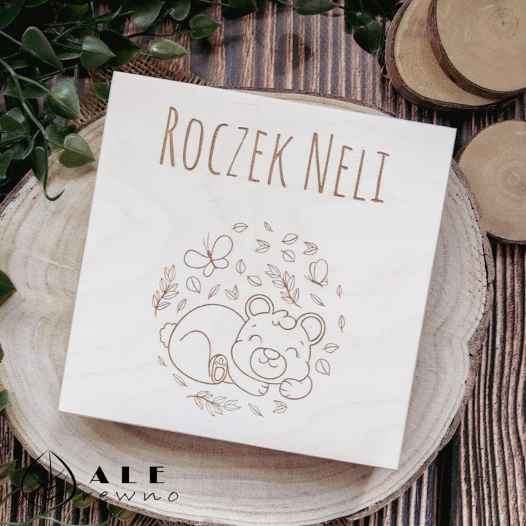 Drewniane pudełko na pieniądze roczek urodziny