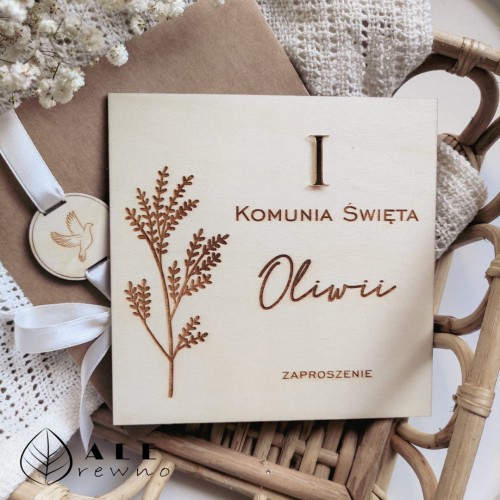 Drewniana kartka na Komunię Świętą