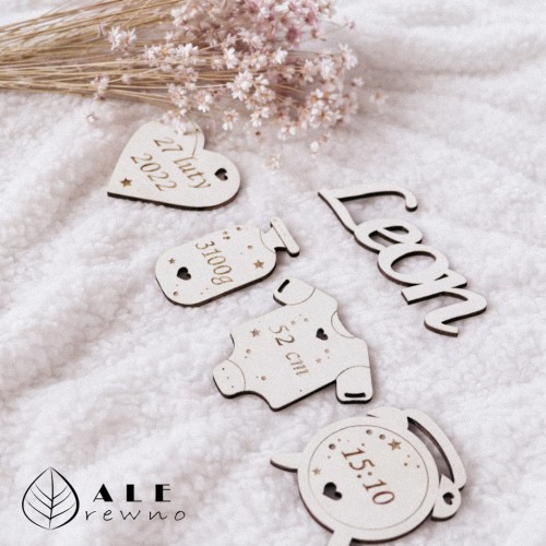Drewniane metryczki grawer z imieniem dziecka