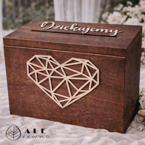 Drewniane pudełko na koperty ślubne brązowa