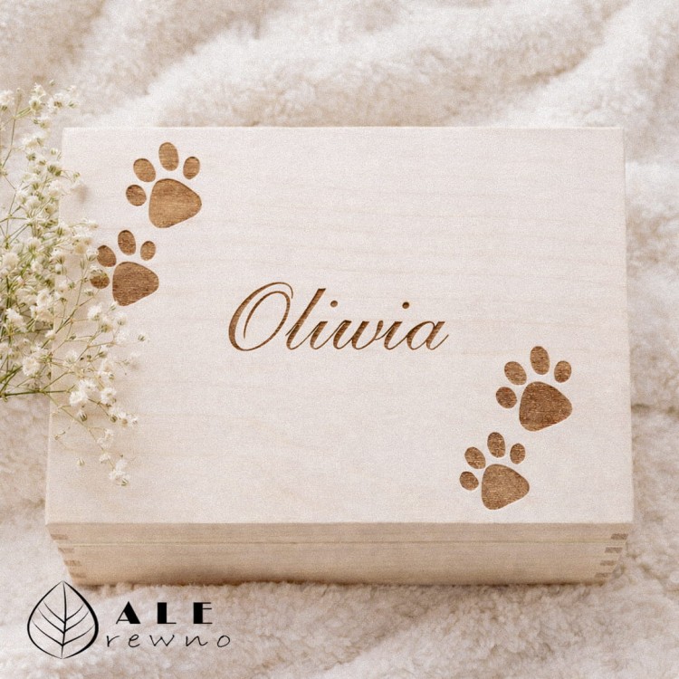 Drewniane pudełko na skarby dziecka Kocie Łapki