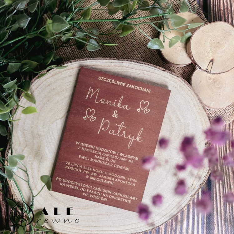 Drewniane zaproszenie na ślub personalizowane
