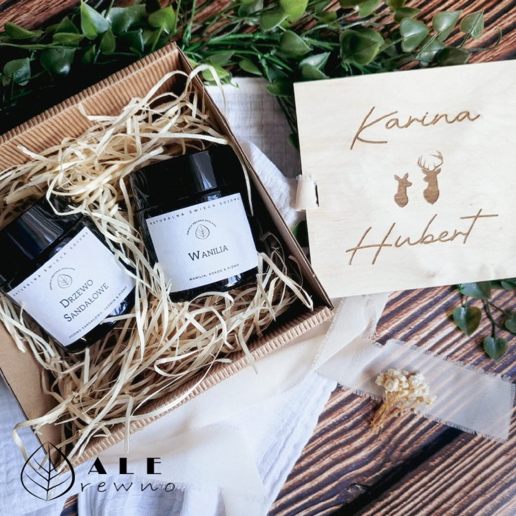 Zestaw prezentowy box ślubny ze świecami sojowymi