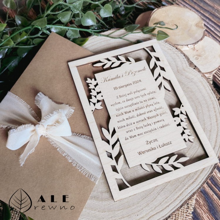 Drewniana kartka na ślub