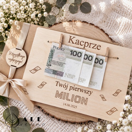 Drewniana kartka na 18 Mój Pierwszy Milion