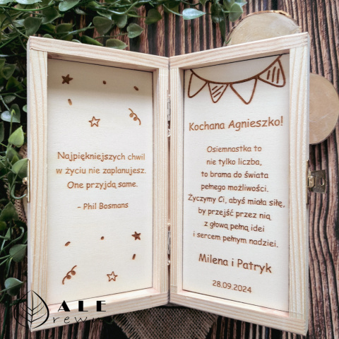 Drewniane pudełko na pieniądze prezent na urodziny konfetti Drewniane pudełko na pieniądze prezent na urodziny konfetti